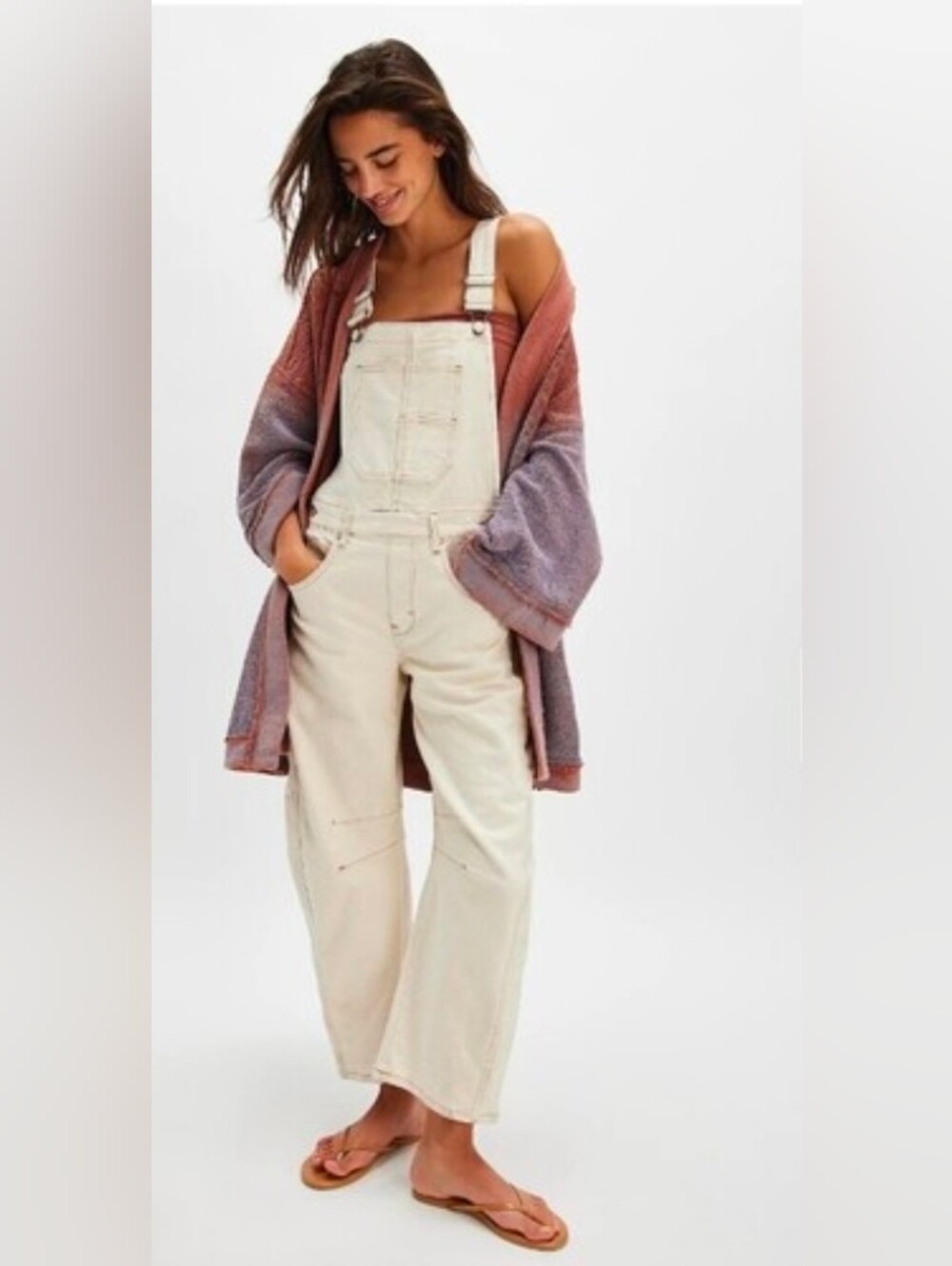 Free People Lola Sweatshirt Cardi Cozy Gradient Open Cardigan - Rusty & Lavender